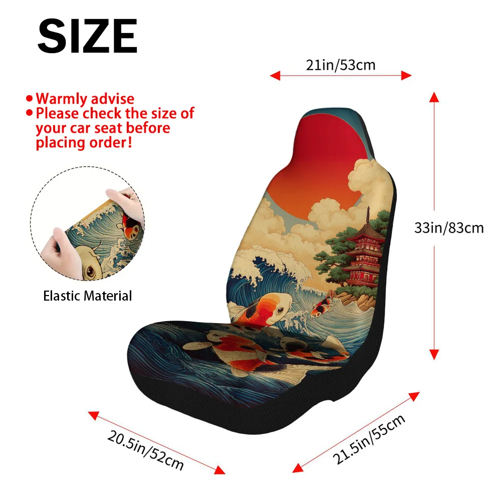 Set Of 2 Japanese Koi And Wave-Themed Car Seat Covers, Designed To Your Front Seats With A Robust, Universal Fit Suitable For Bo