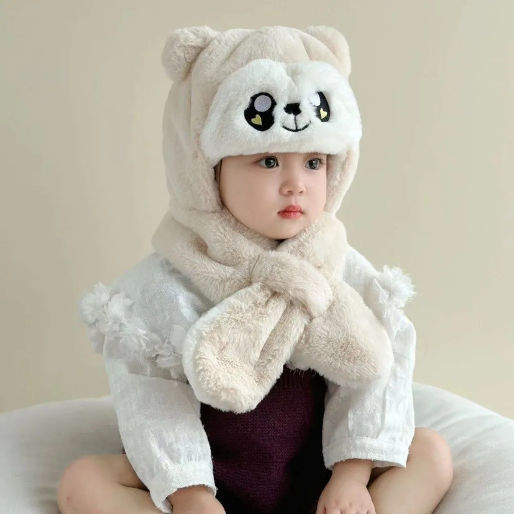 

Cute One-Piece Winter Hat Scarf Windproof Plush Hat Hooded Scarf Thick Warm Neck Protection Infant Beanies Cap