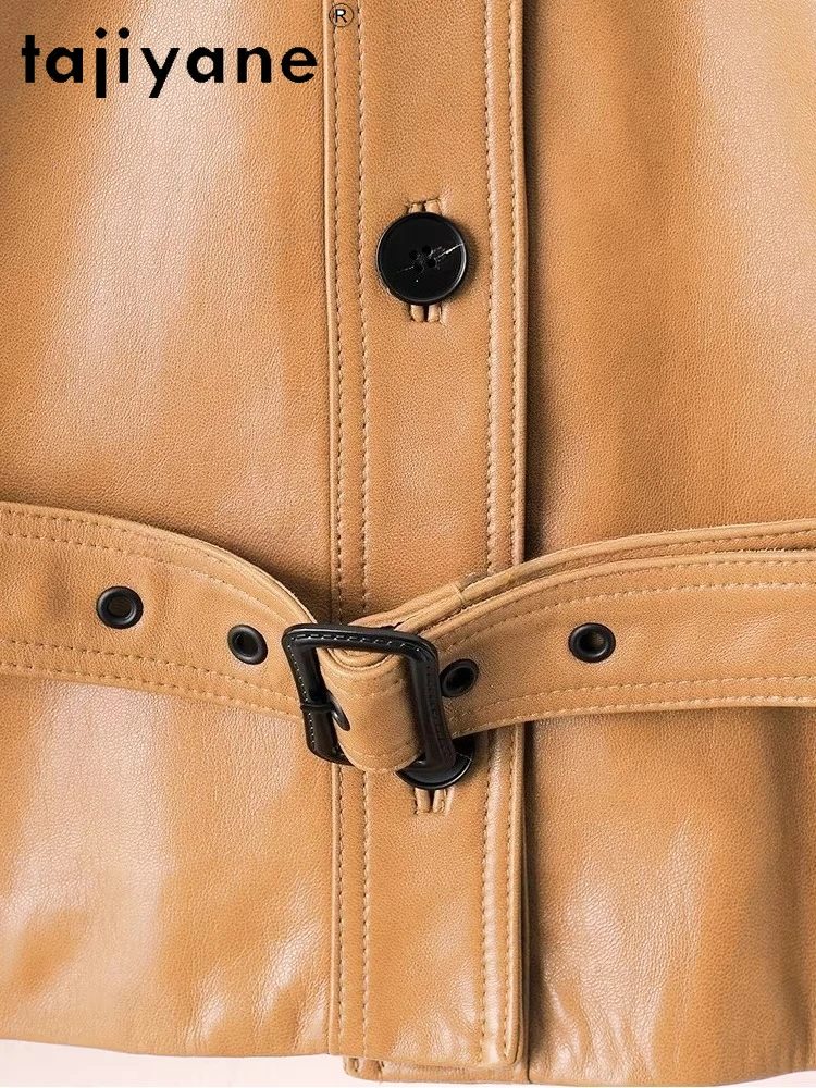 TAJIYANE Echte Olie Wax Schapenvacht Jas Vrouw Korte Riem Jas Hoge Kwaliteit Echt Lederen Jassen 2025 Herfst Vrouwen Kleding 12.12