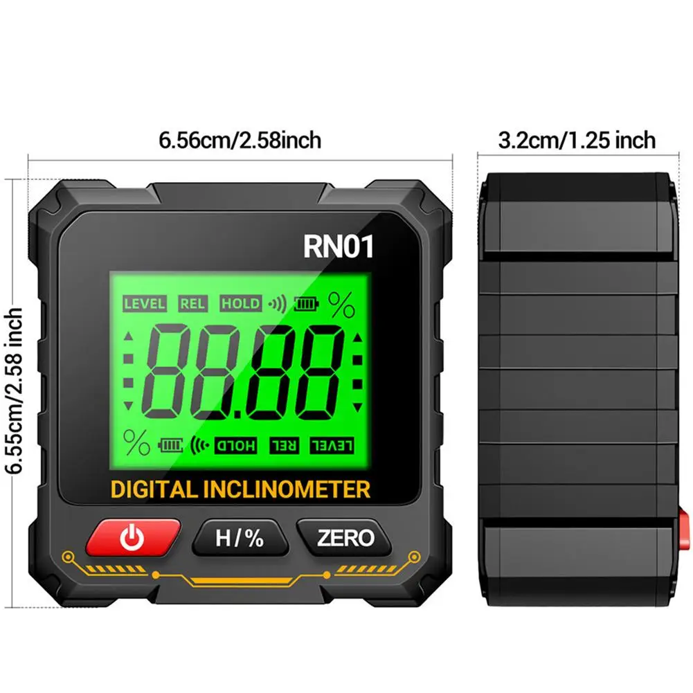 RN01 Digitale Hoekmeter Elektronisch Niveau Backlit Gradenboog Inclinometer Niveau Hoek Heerser Finder Houtbewerking Meetinstrument