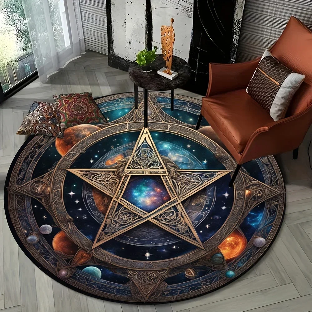 3D Cosmic Planet Pentagram Round Area Rugs Living Room Bedroom Chair Mats Bathroom Toilet Non-slip Floor Mats Home Decor Carpets