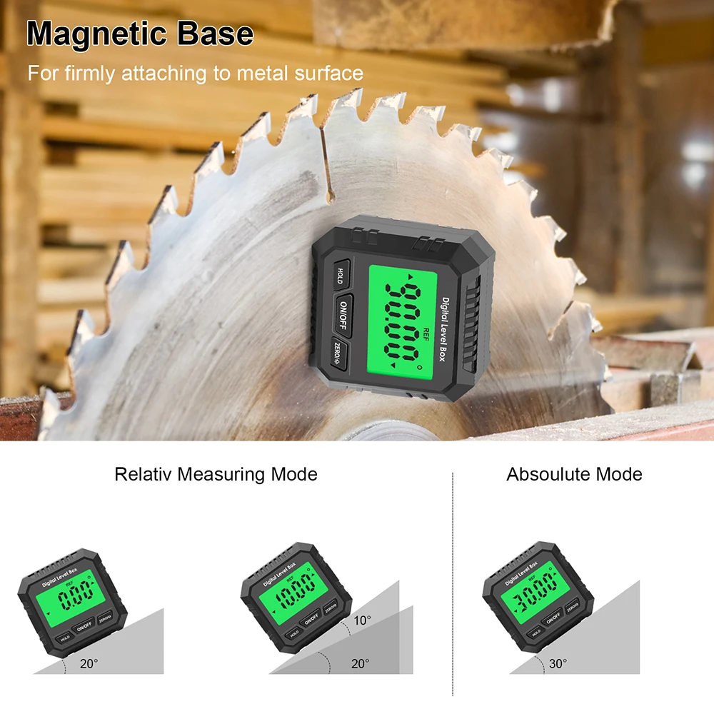 Digital Level Box Protractor Angle Finder 90 Degree Level Gauge Bevel Gauge Inclinometer with Magnetic Based Backlight