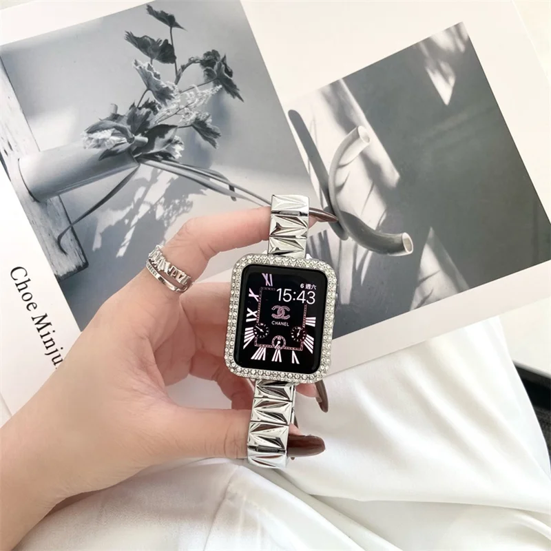 Cinturino in acciaio inossidabile con motivo geometrico per Apple Watch Series 7 6 5 4 SE 3 2 1 cinturino per orologio da donna in metallo per iWatch