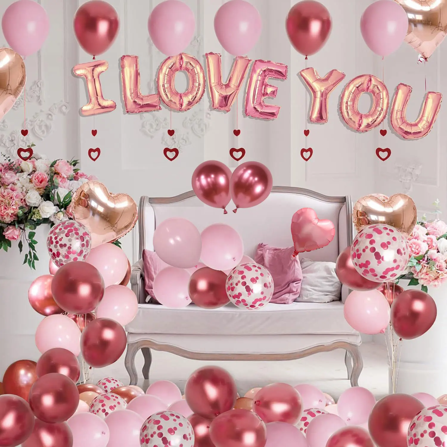 1 Set Valentine's Day Red Love Heart Shaped Background Wall Foil Ballon Pink Sequin Latex Balloon Birthday Wedding Party Decor