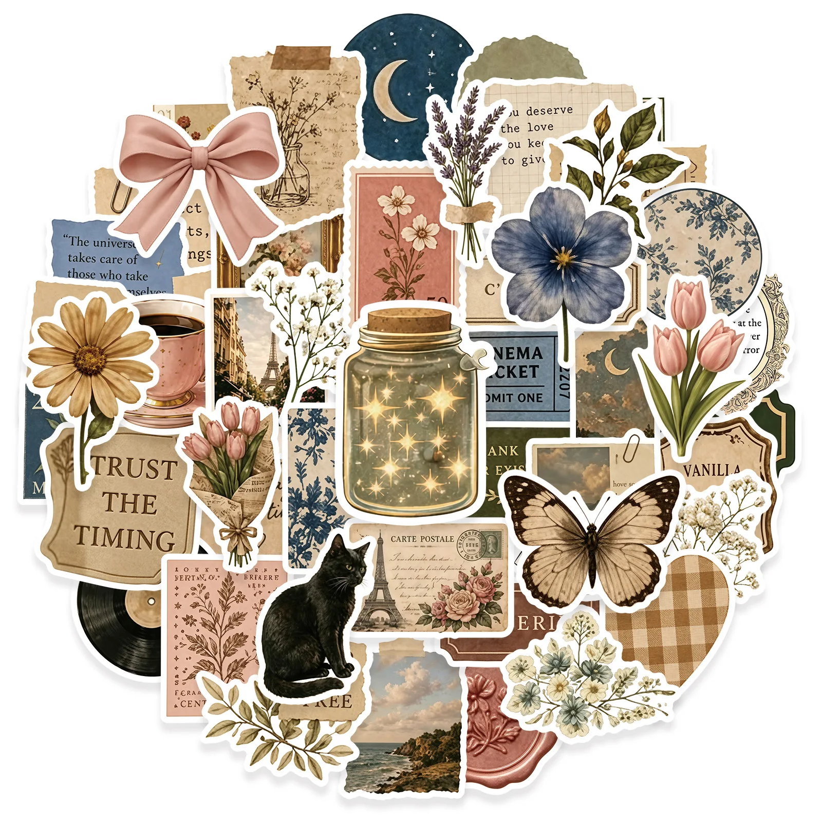 

50PCS Retro Literary INS Style Stickers for Notebook Water Cups Desktop Skateboard Decorations Toys Gifts Waterproof stickers
