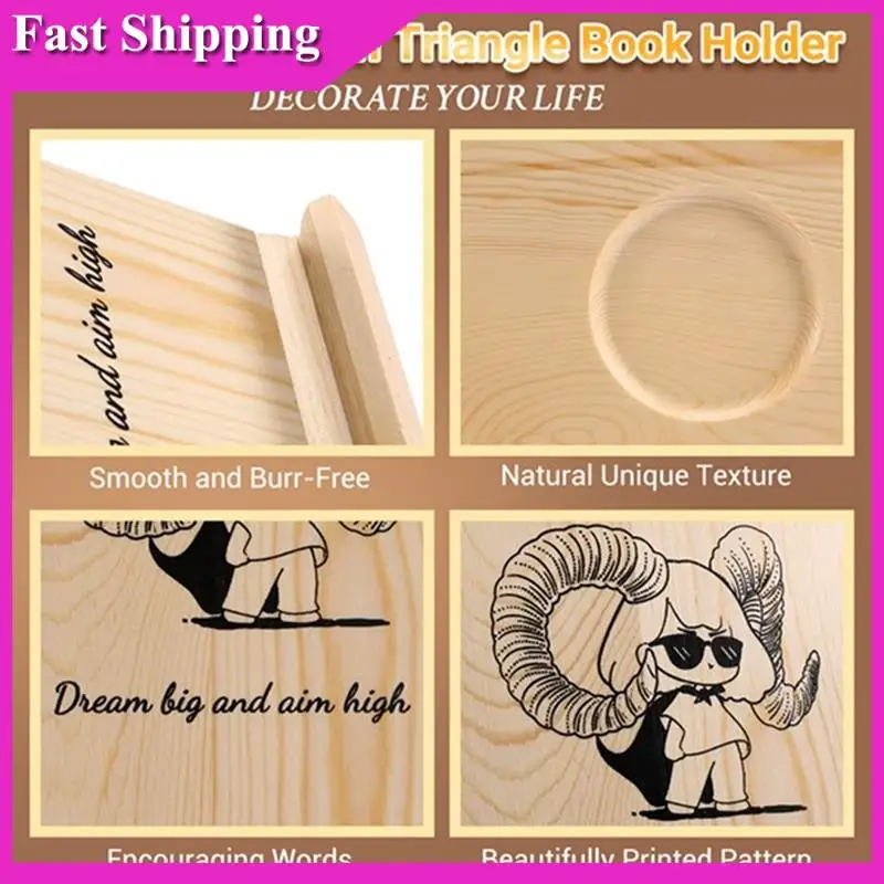 Sensitive Wooden Reading Stand Removable Triangle Book Stand With Cup Holder Multifunctional Recipe Shelf For Desktop Cartoon Gi