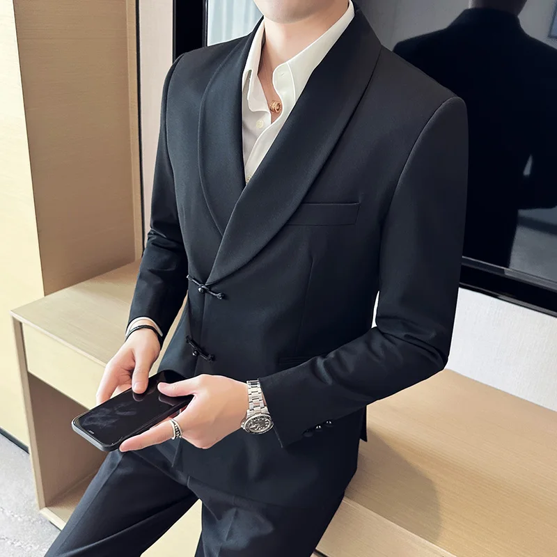 High Quality Korean Slim Fit Blazers Jackets Men Clothing Simple Two Buttons Business Tailcoat Formal Wear Casual Suit Coats 3XL