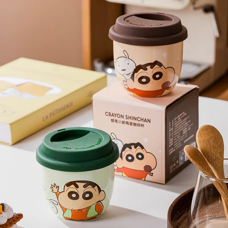 380Ml Cartoon Crayon Shin Chans Ceramic Mug with Lid Kawaii Portable Couple Coffee Cup Cute Large Capacity Water Cup Gift