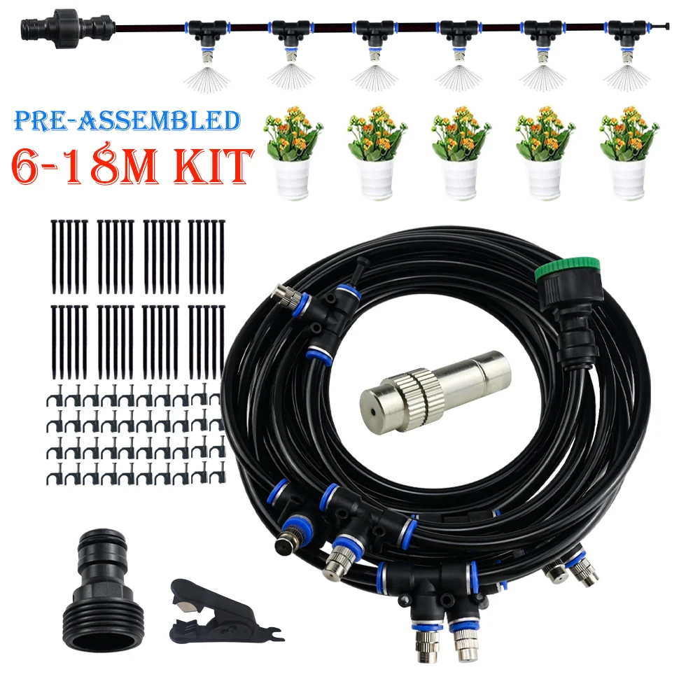 8MM Adjustable Copper Mist Nozzle Garden Humidification Sprayer with Quick Push Lock Joint - 5-20M Tube for Outdoor Watering