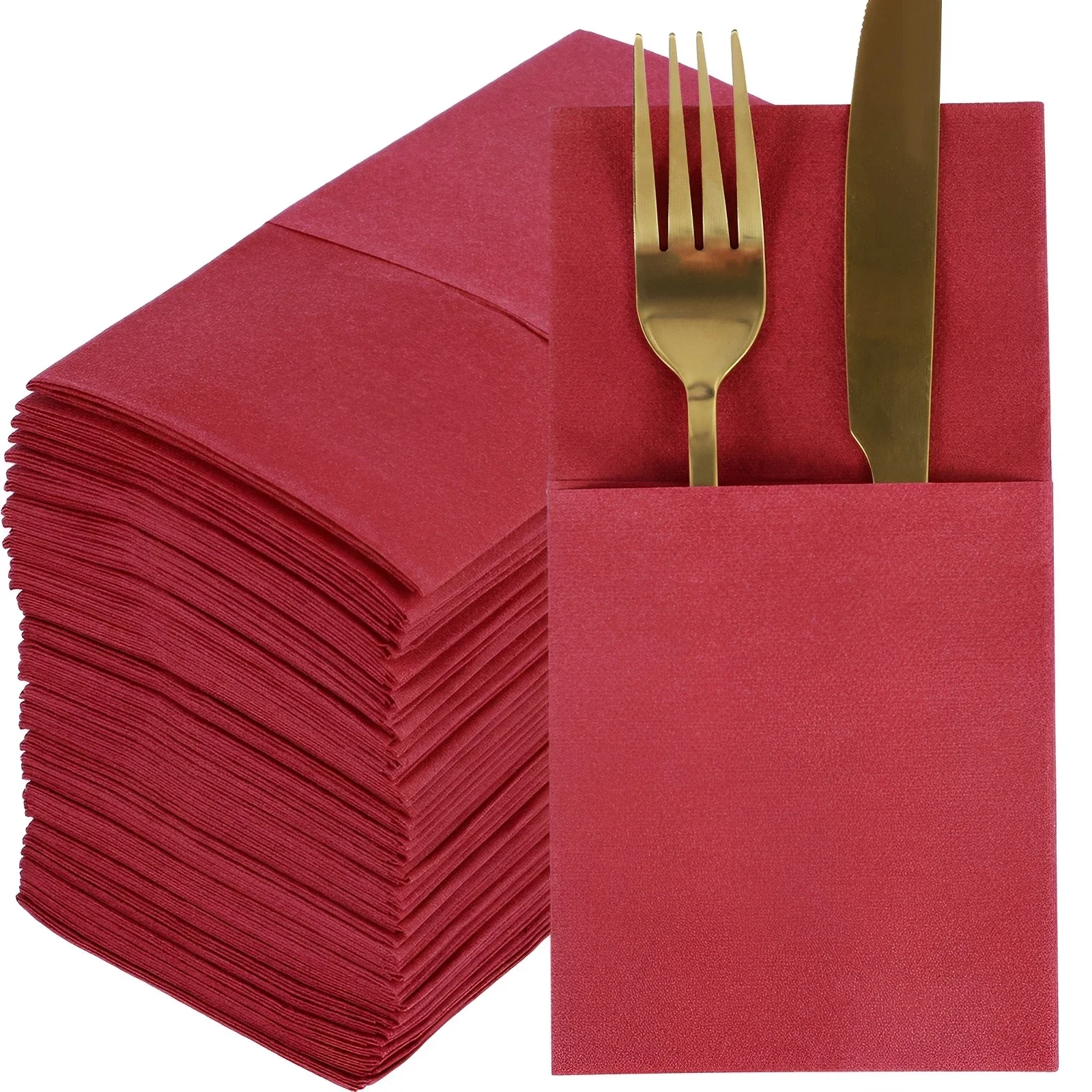 50Pcs Disposable Linen-Feel Dinner Napkins with Built-in Flatware Pocket Prefolded Cloth Like Paper Napkins For Wedding Party