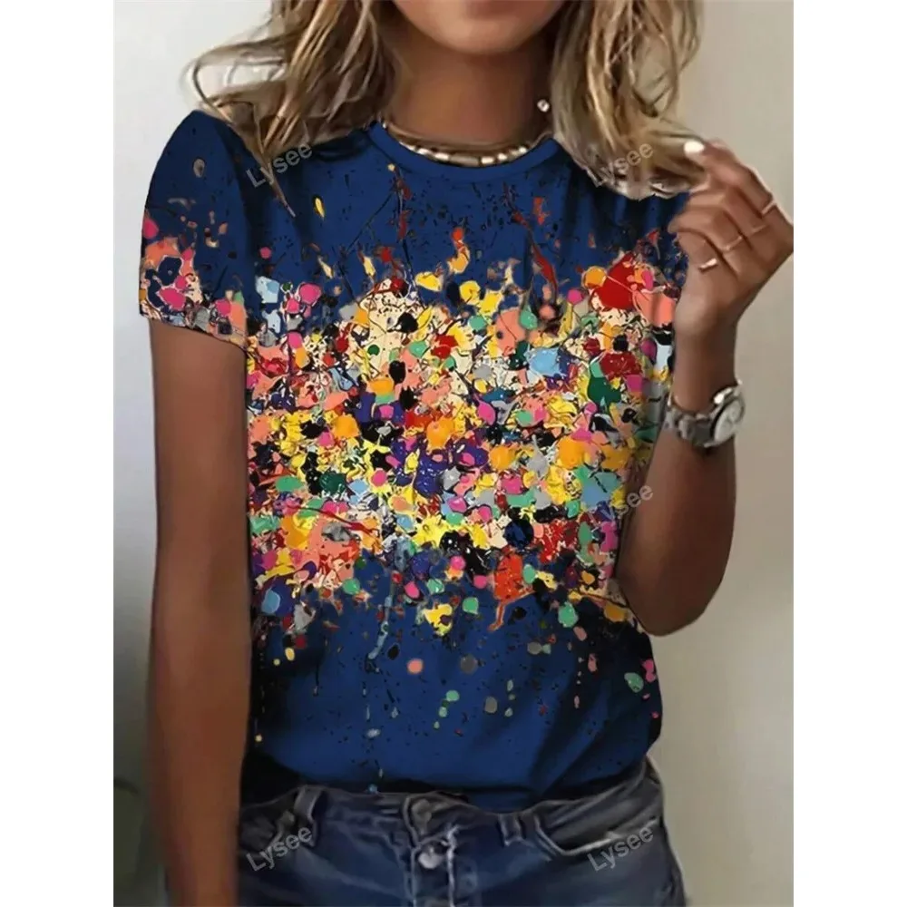 Colorful Leopard Print Women's T-shirt Urban Fashion Women's Leopard Print Short Sleeve Top Summer Everyday Casual O-neck Y2K