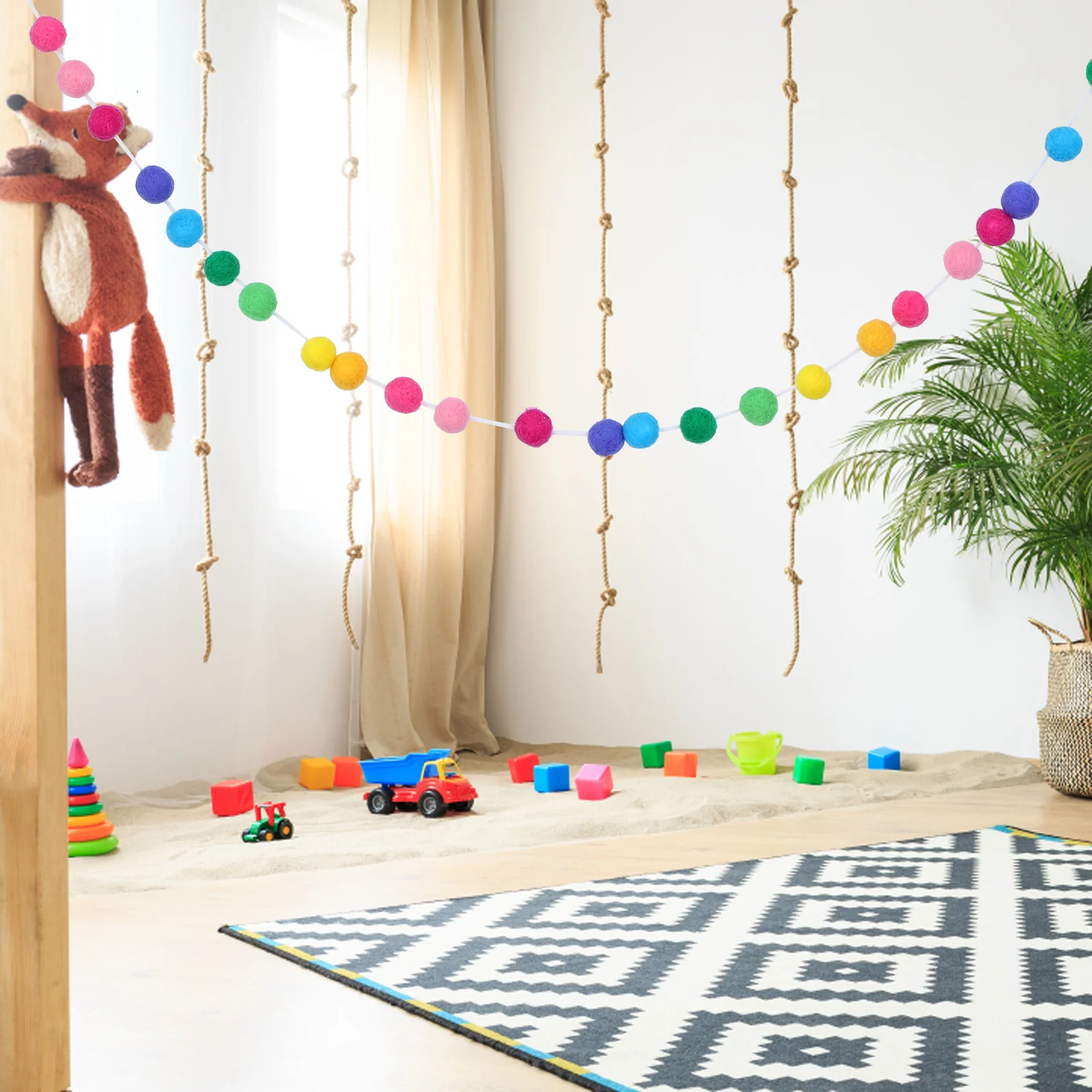 

24pcs Felt Ball Hanging Adornments Pom Pom String Decor For Kids Room Wall Party Home Decoration Ceiling Banner