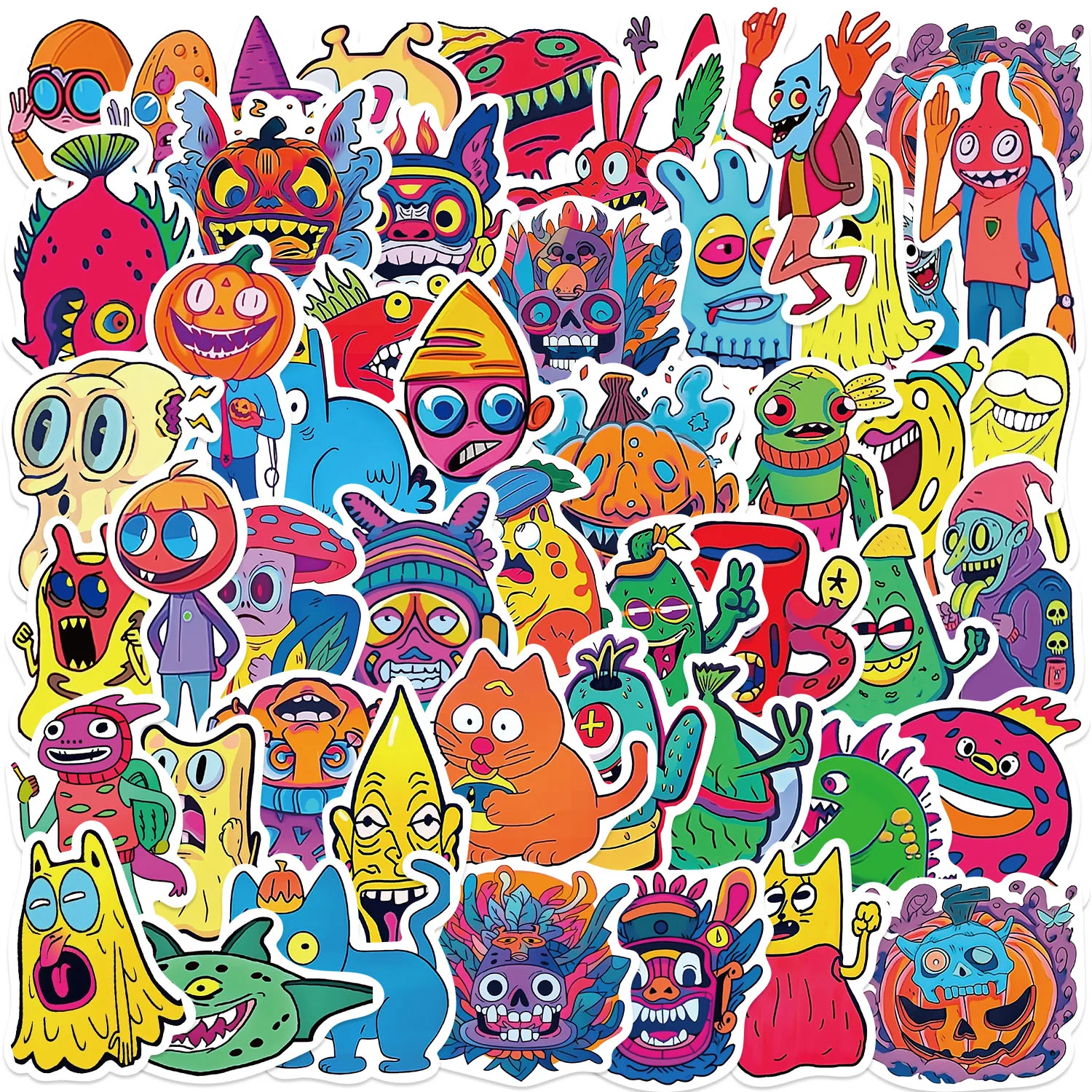 50PCS Fun Cartoon terror Graffiti Stickers Scrapbooking Collage Material Phone Cases Guitar Notebooks DIY Decorative