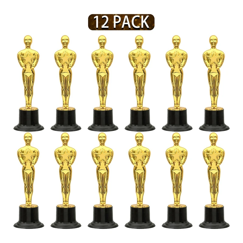 12 Pack Plastic Gold Award Trophies For Party Decorations, Party Favors, Movie Night Party Favor, School Award Durable