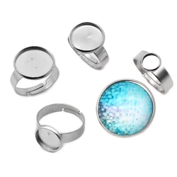 10pcs/Lot Stainless Steel Adjustable Ring Settings Blank Base,Fit 6 8 10 12 20 25mm Glass Cabochons,Buttons;Ring Bezels