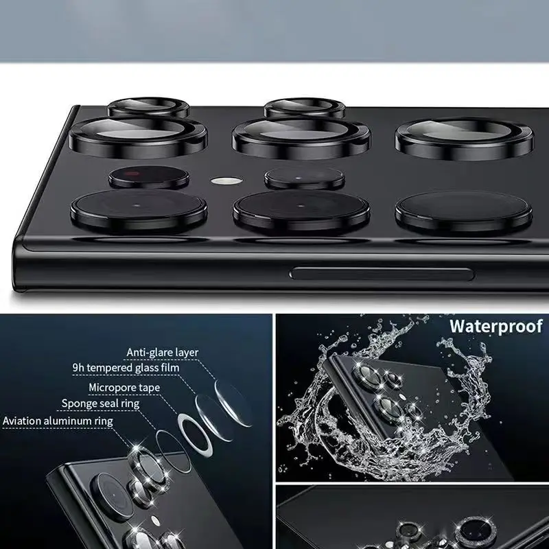 عدسة الكاميرا المعدنية فيلم الظهر الزجاج المقسى لسامسونج Galayx S24 UItra S24 Plus حامي حلقة معدنية