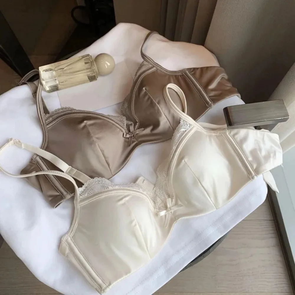 حمالة صدر بسيطة ورقيقة من الساتان اللاسلكي على شكل حرف V من الدانتيل بدون أثر للنساء ملابس داخلية مقاومة للصدمات ملابس داخلية للجري #4