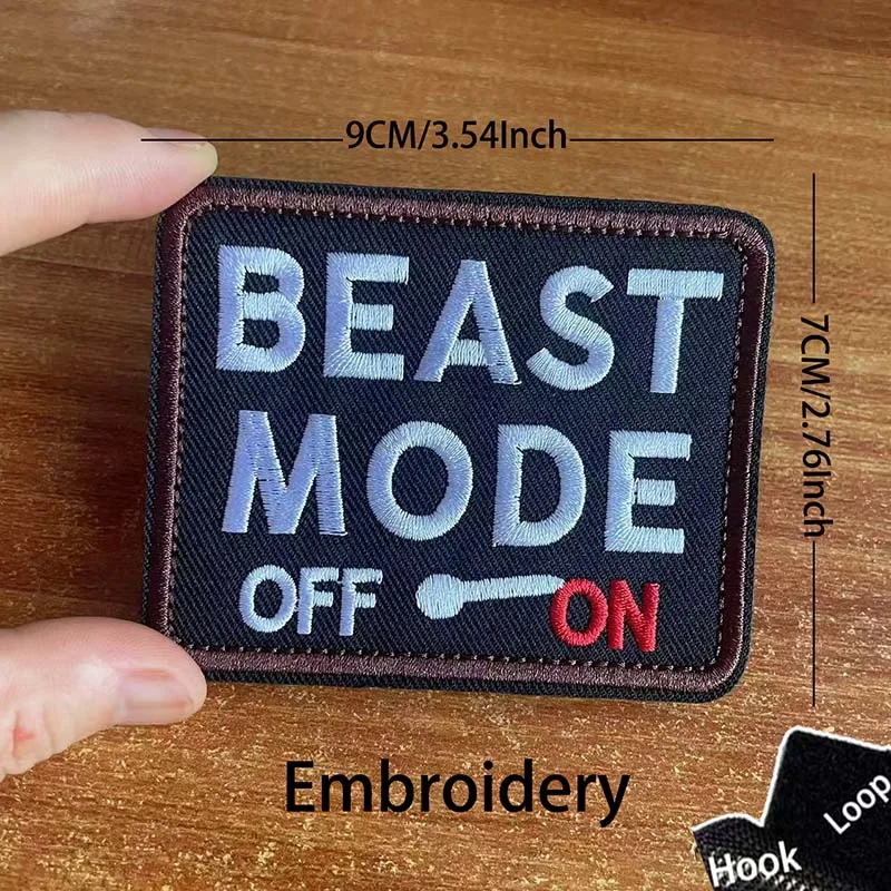 BEAST MODE ON OFF Morale Emblem Fabric Applique Embroidered Patches,Military Armband Tactical Badge Funny PVC Patch for Helmet