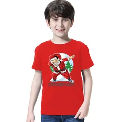 Funny Dab Santa Claus Printing Kids Christmas T Shirt Boy Girl Short Sleeve O-Neck Red Tshirt Top Summer Clothes