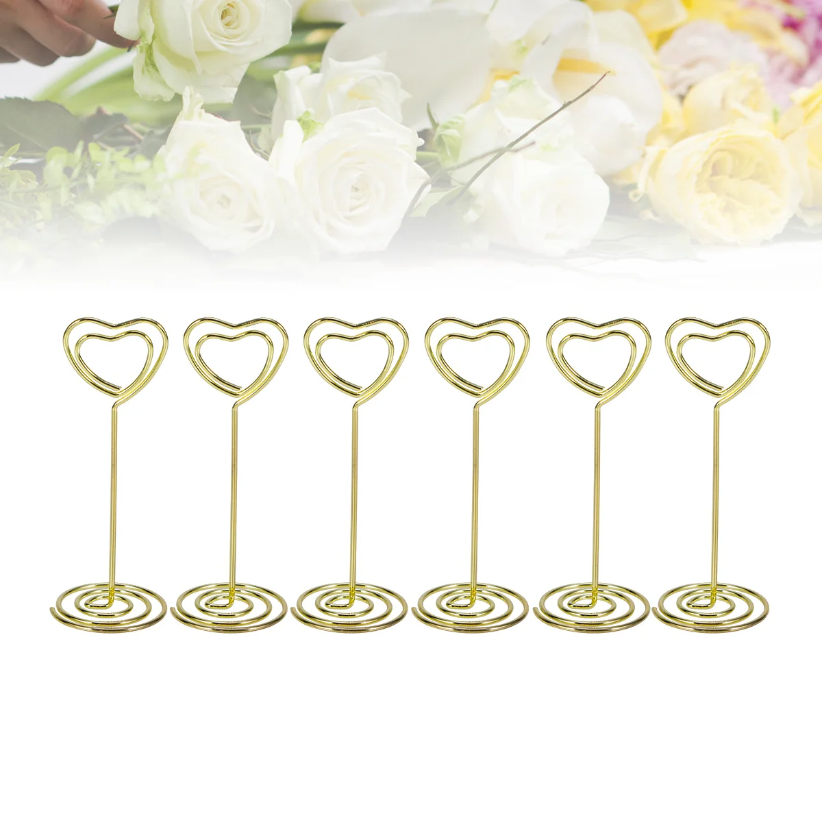 6 Pcs Heart Shape Card Holders Photo Clips Spiral Base Table Number Place Cards Menu Office Home Elegant