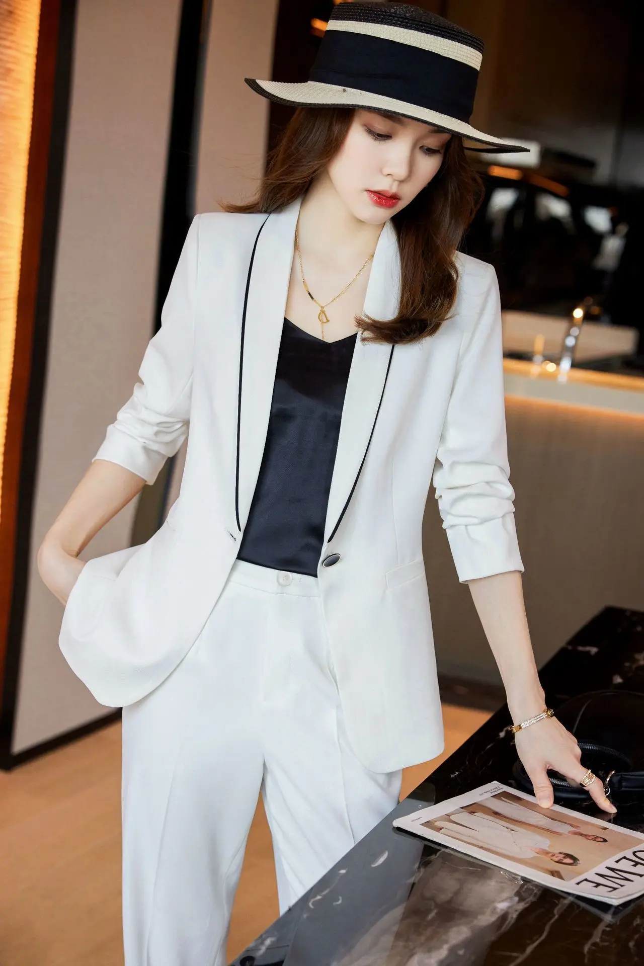 

High Quality Fabric 2022 Autumn Winter Professional Women Business Suits with Pants and Jackets Coat Office Pantsuits Blazers