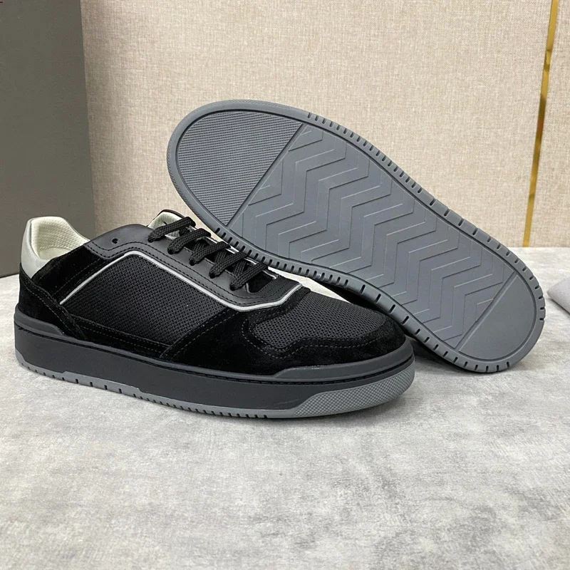 Men's Luxury designer Paneled Suede Sneakers Suede-trimmed Leather and Mesh Lace-up Casual Board Shoes,Without box