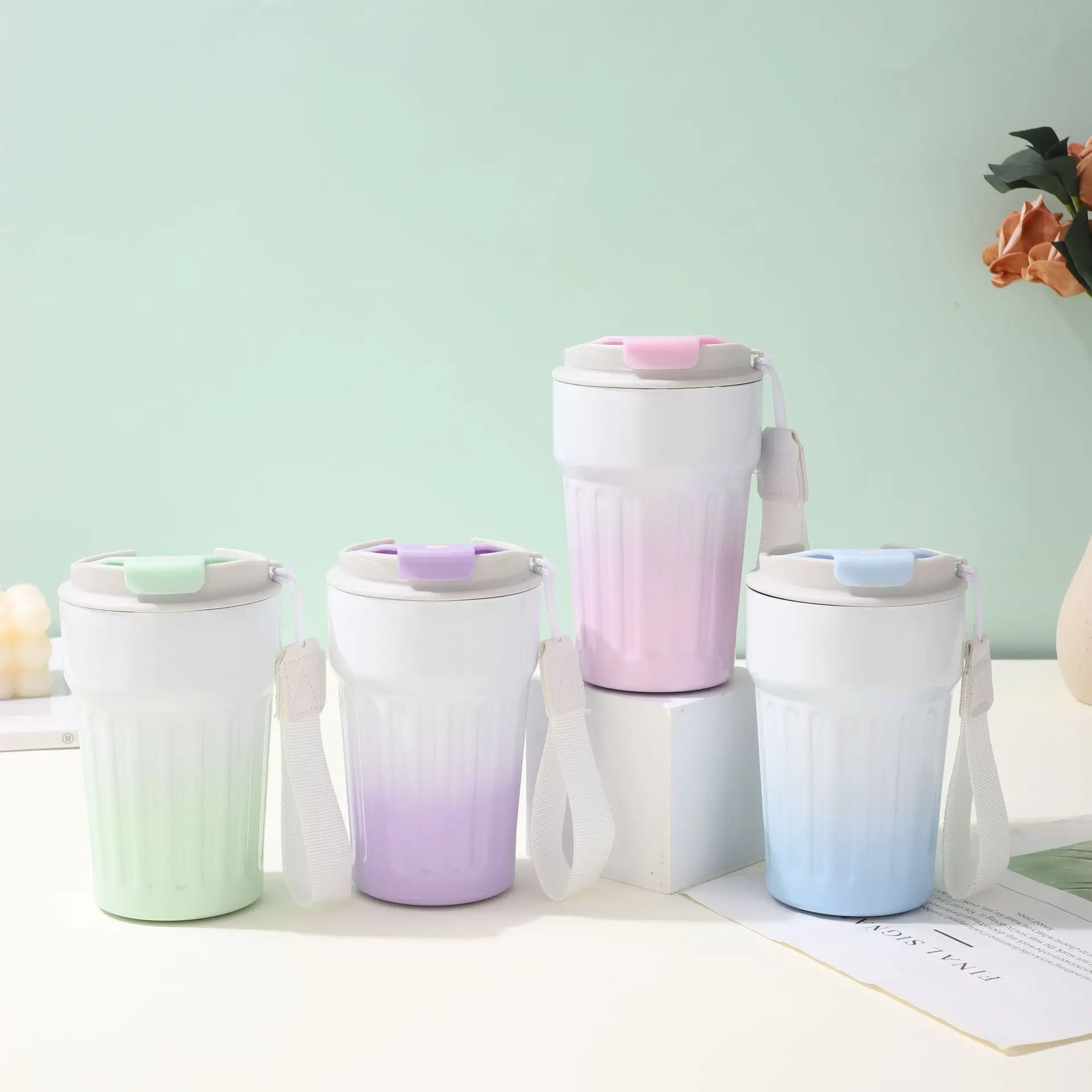 

Insulated Cup Women's Portable Double-Layer Stainless Steel Vacuum Insulated Cup Office Coffee Cup Gradient Color Simplicity Cup
