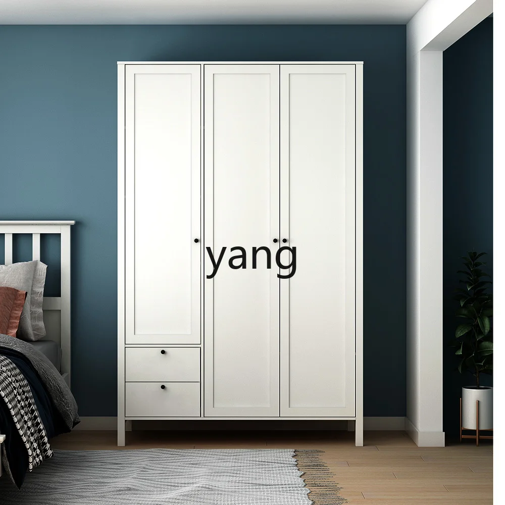 LTTM American wardrobe light luxury overall multi-layer solid wood assembly three doors four doors white wardrobe