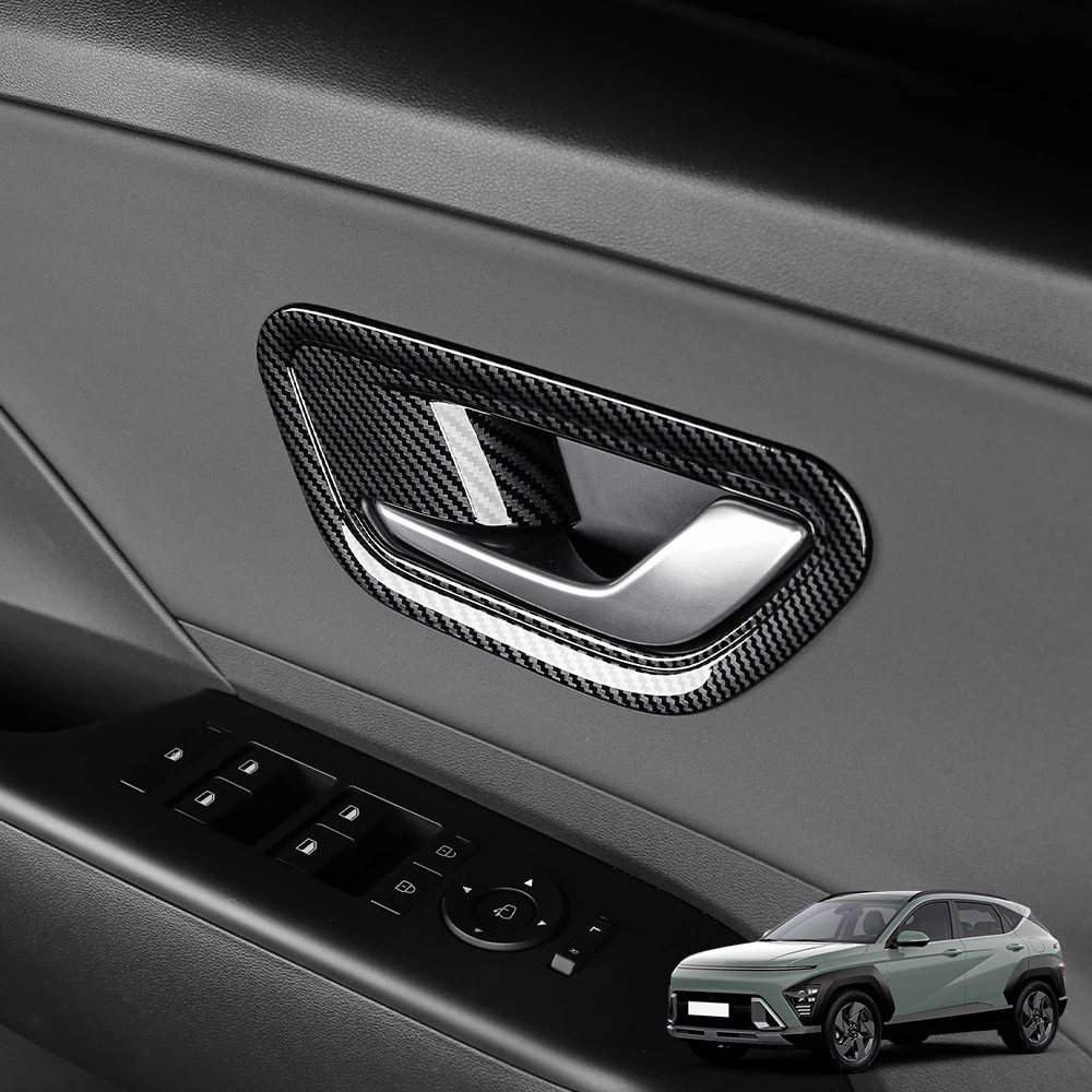 

Carbon Fiber Wood Grain Style Interior Mouldings Inner Door Bowl Handle Cover Trim For Hyundai Kona SX2 2024 LHD