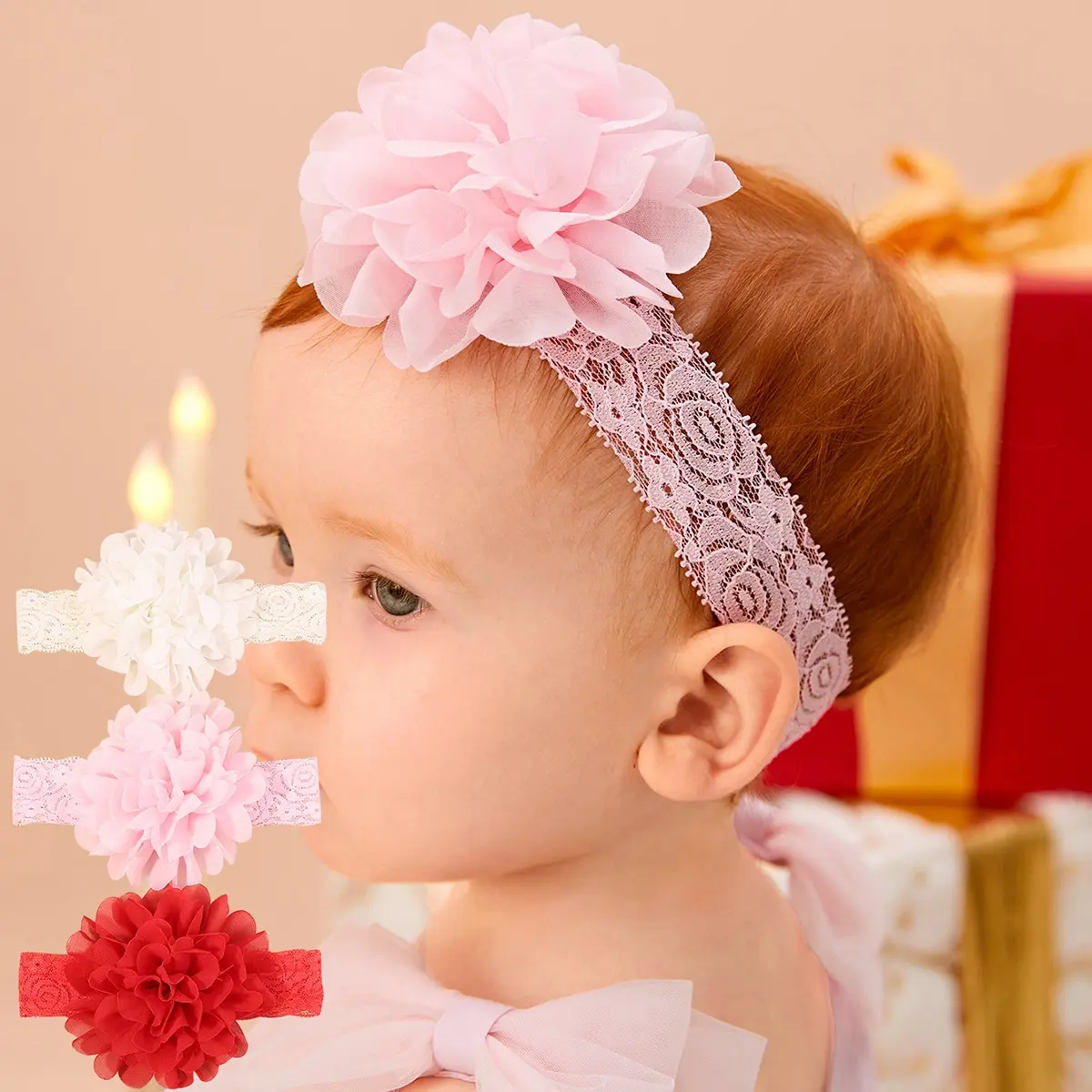 3Pcs/Set Big Flowerl Headband For Baby Gir Floral Chiffon Bandage Band Children…