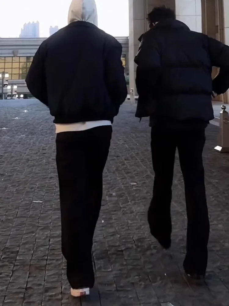 アメリカンスタイル ブラック ナイフエッジ フレア メンズパンツ 春秋 クリーンフィット ストレート ドレープパンツ クール カジュアル ロングパンツ