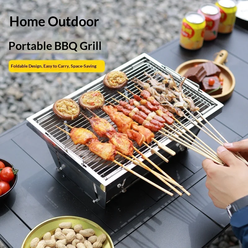 IGT 1 Unit Barbecue Grill Folding Charcoal Firewood Stove Portable Camping Picnic Cookware Outdoor Stainless Steel BBQ Rack