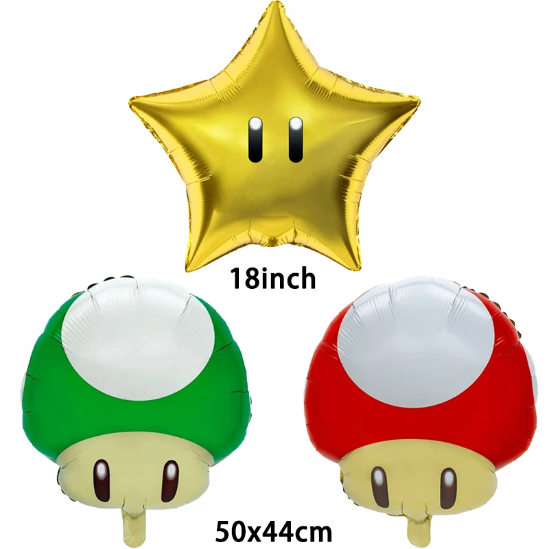 6Pcs Super Mario Reward Star Mushroom Aluminum Film Balloon Birthday Party Theme Balloon Baby Shower Decoration Helium Globos