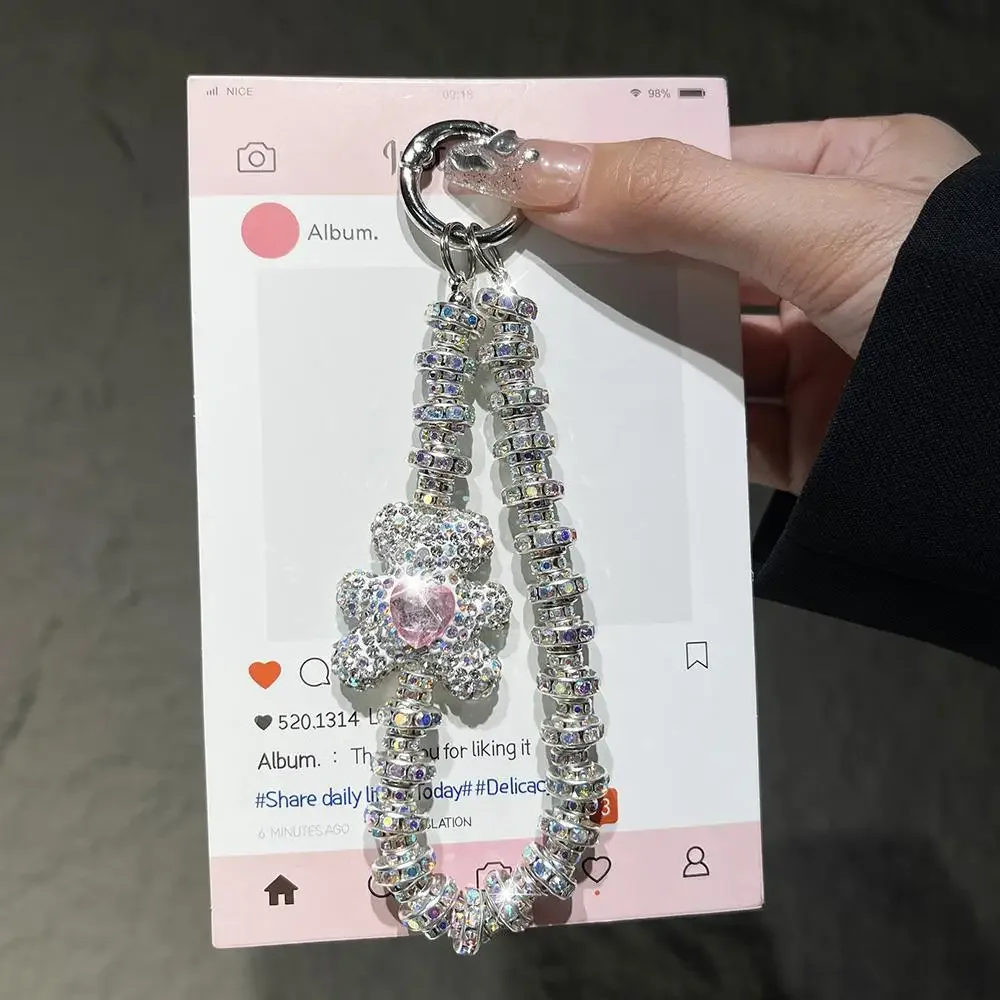 

Роскошный кристалл маленького медвежонка, цепочка для мобильного телефона, подвески на запястье, модный зажим, дрель, кольцо на открытом воздухе, анти-потерянные ремни для мобильных телефонов