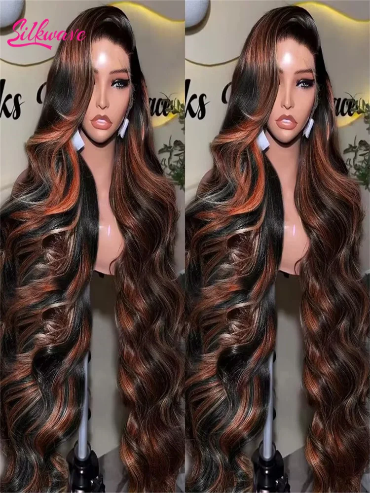 

Silkwave Ombre Highlight Lace Front Wig 13x4 Human Hair 30 Inch 1B/30 Black Brown 13x6 Body Wave Wigs Transparent For Women
