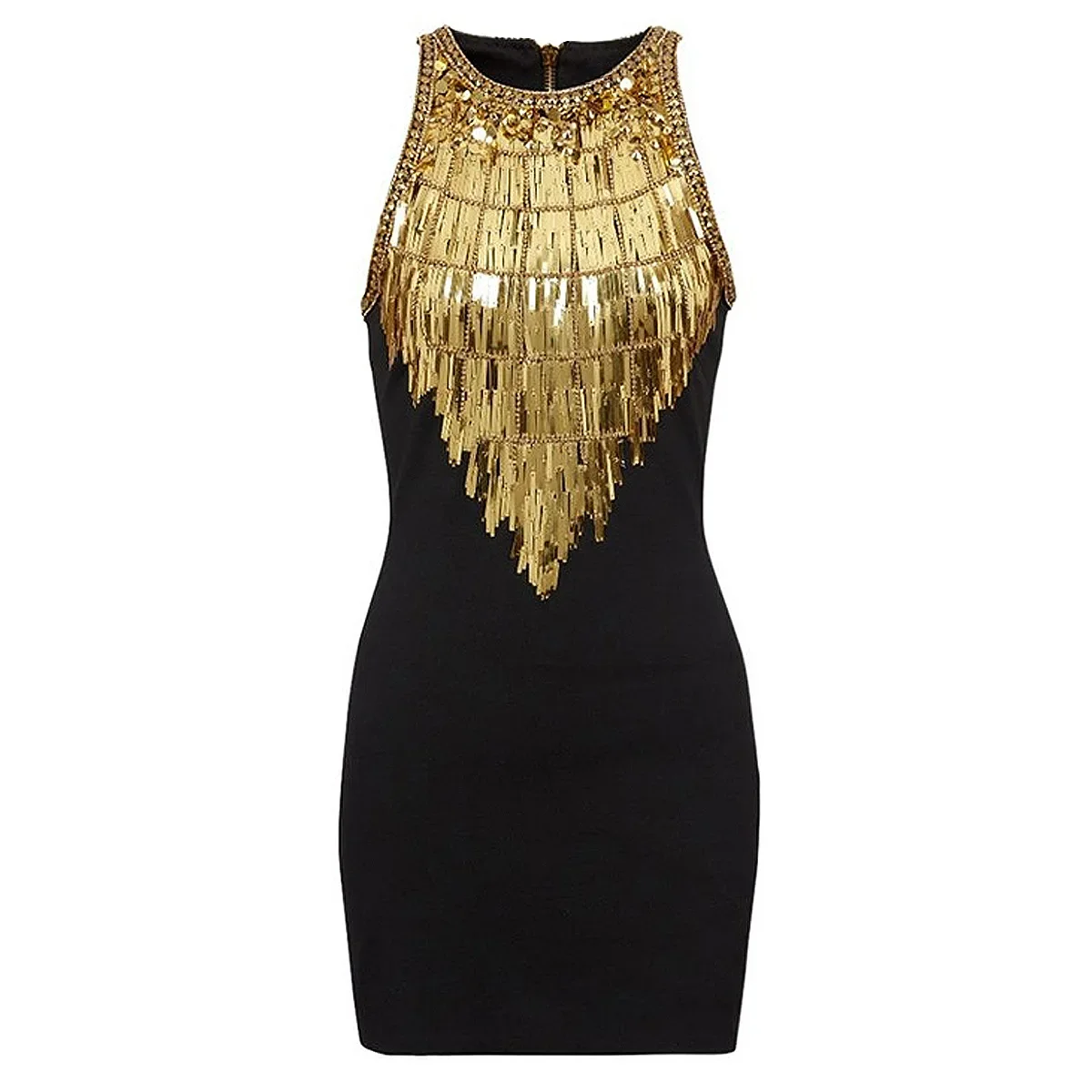 New sleeveless thin sexy little black dress light luxury heavy work beaded dress women's fashion dress hip skirt