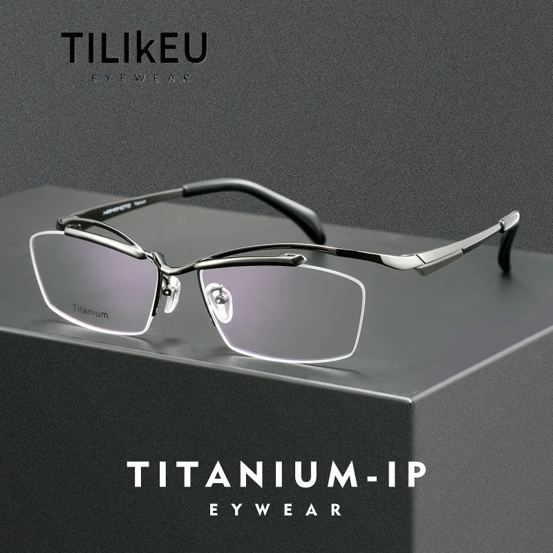 New Creative Floating Half Rim Designer Eyeglasses Frames Business Men Top Quality Pure Titanium Semi-Rimless Glasses Frames