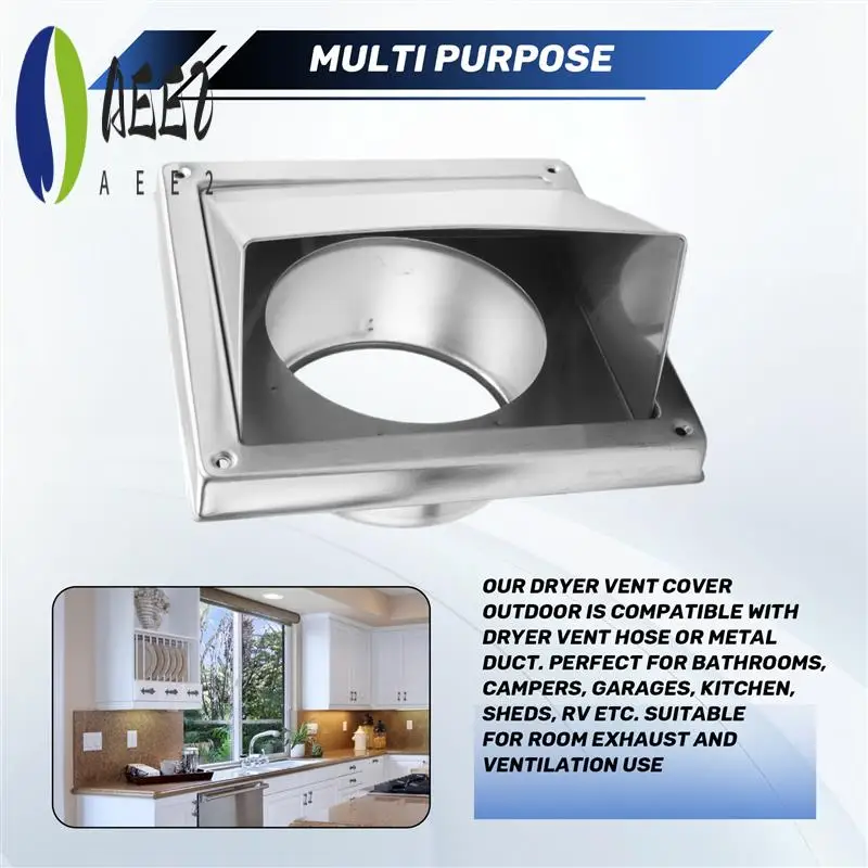 

AEE2-Dryer Vent Cover Outdoor Wall With Cushioned Non Return Flap,External Extractor Wall Vent,Stainless Steel Vent Cover