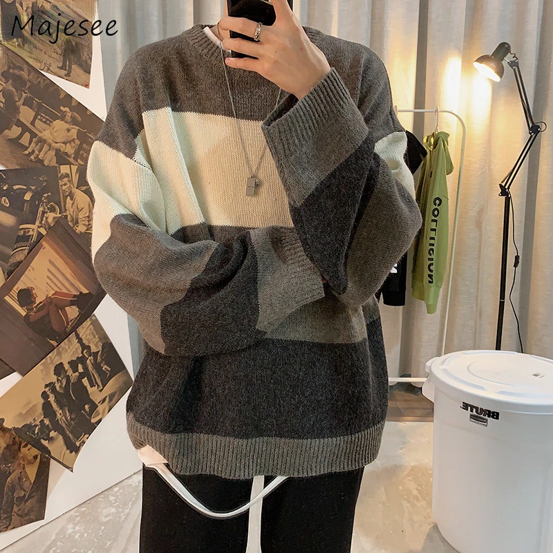 

Pullovers Men Japanese Fashion Striped Sweater Winter New Korean Style Trendy Casual Couple Outerwear Simple Vintage All-match