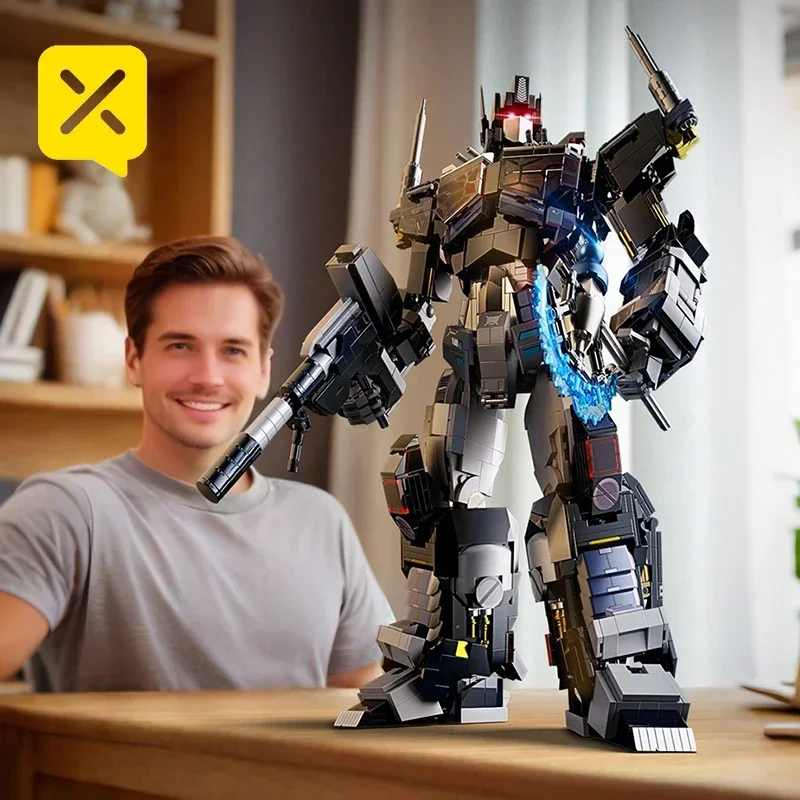 Optimus Prime Knight Transformer Robot Building Blocks Giocattolo da collezione per adulti con deformazione della luce a LED Action Figure Model Kit Regali