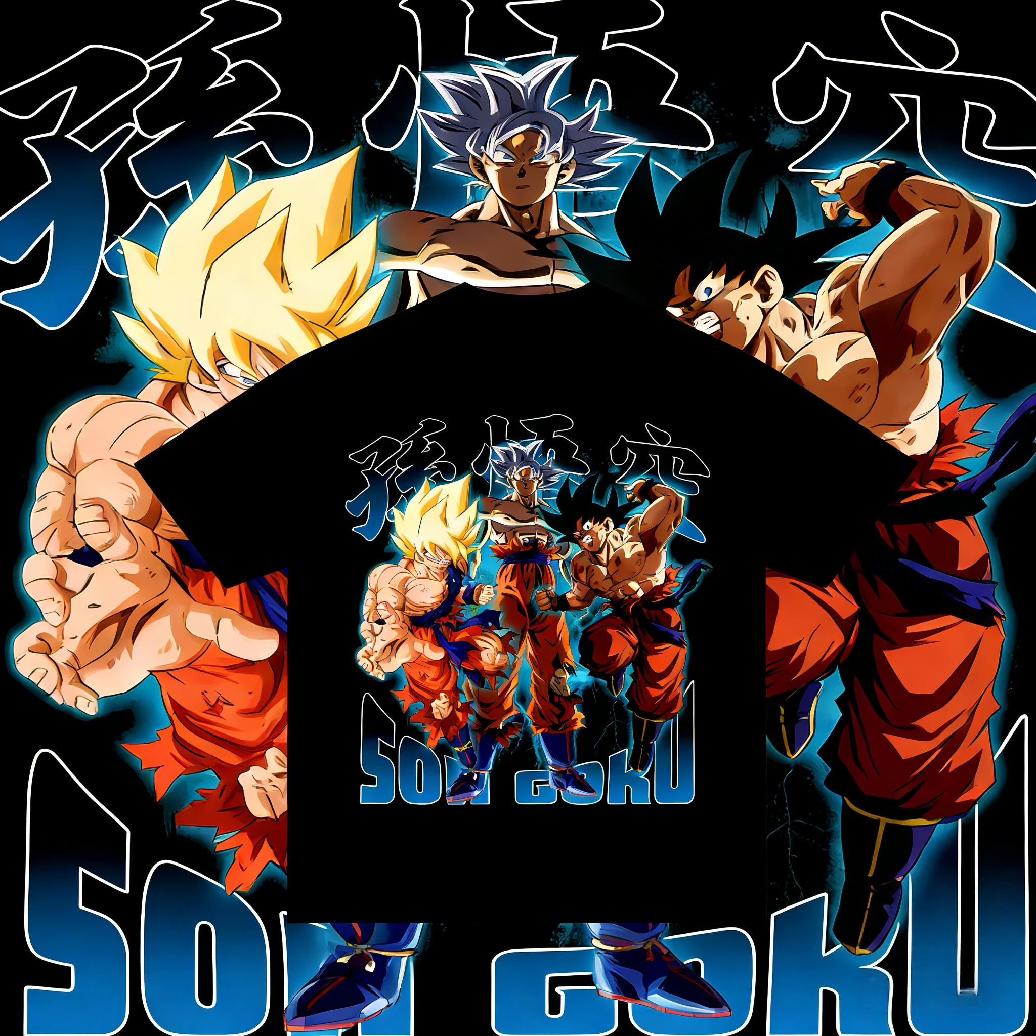 2026 Sommer Dragon Ball Oversized T-Shirt – Hochwertiges 100% Baumwoll-T-Shirt mit Son Goku Multi-Formen-Print, Unisex, Retro, Lässig, Gym-Tee