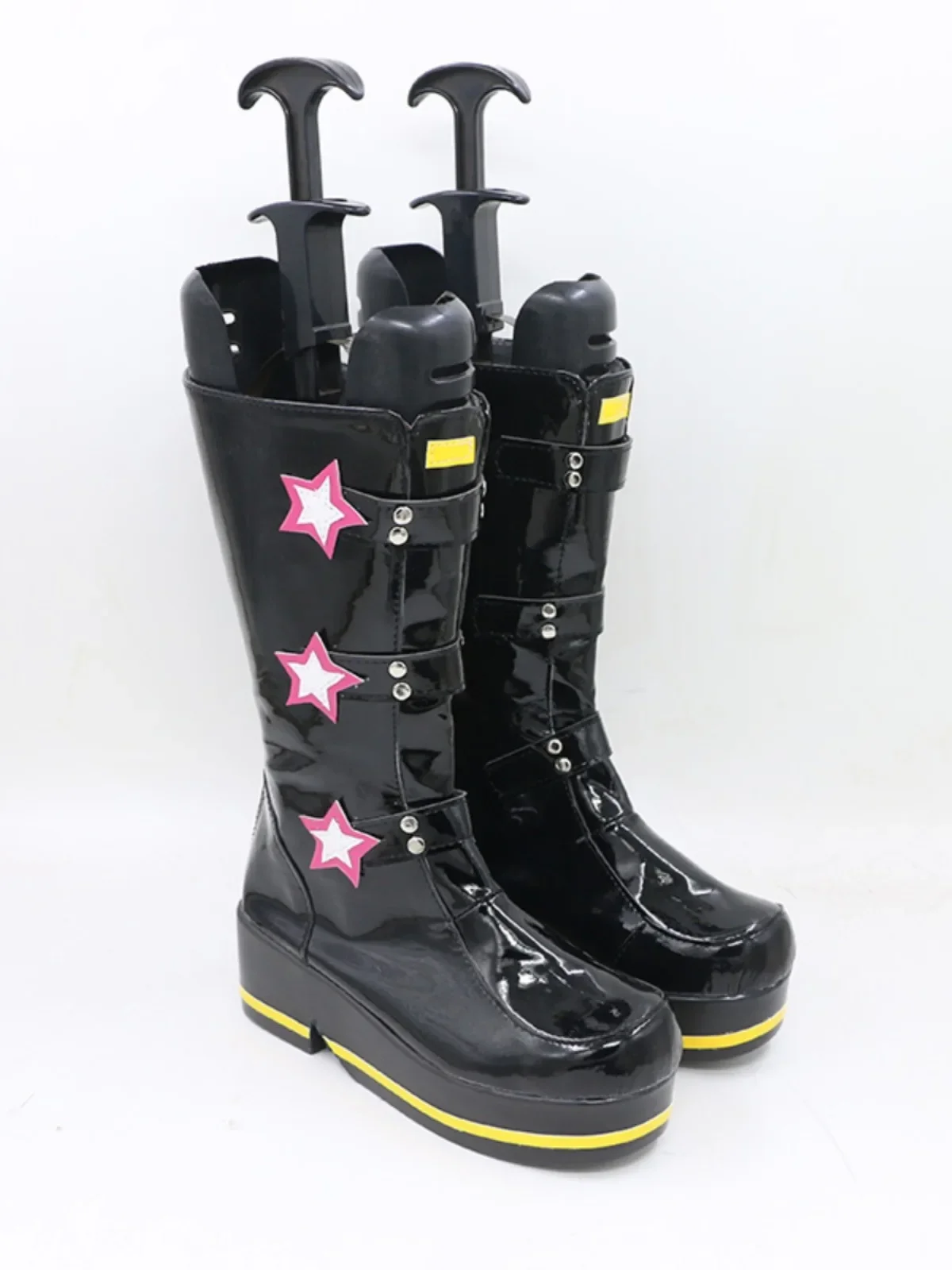 

Rin Cosplay Shoes Halloween Carnival Boots Anime Cosplay Props Big Size Black PU Leather Shoes with Stars Custom Made