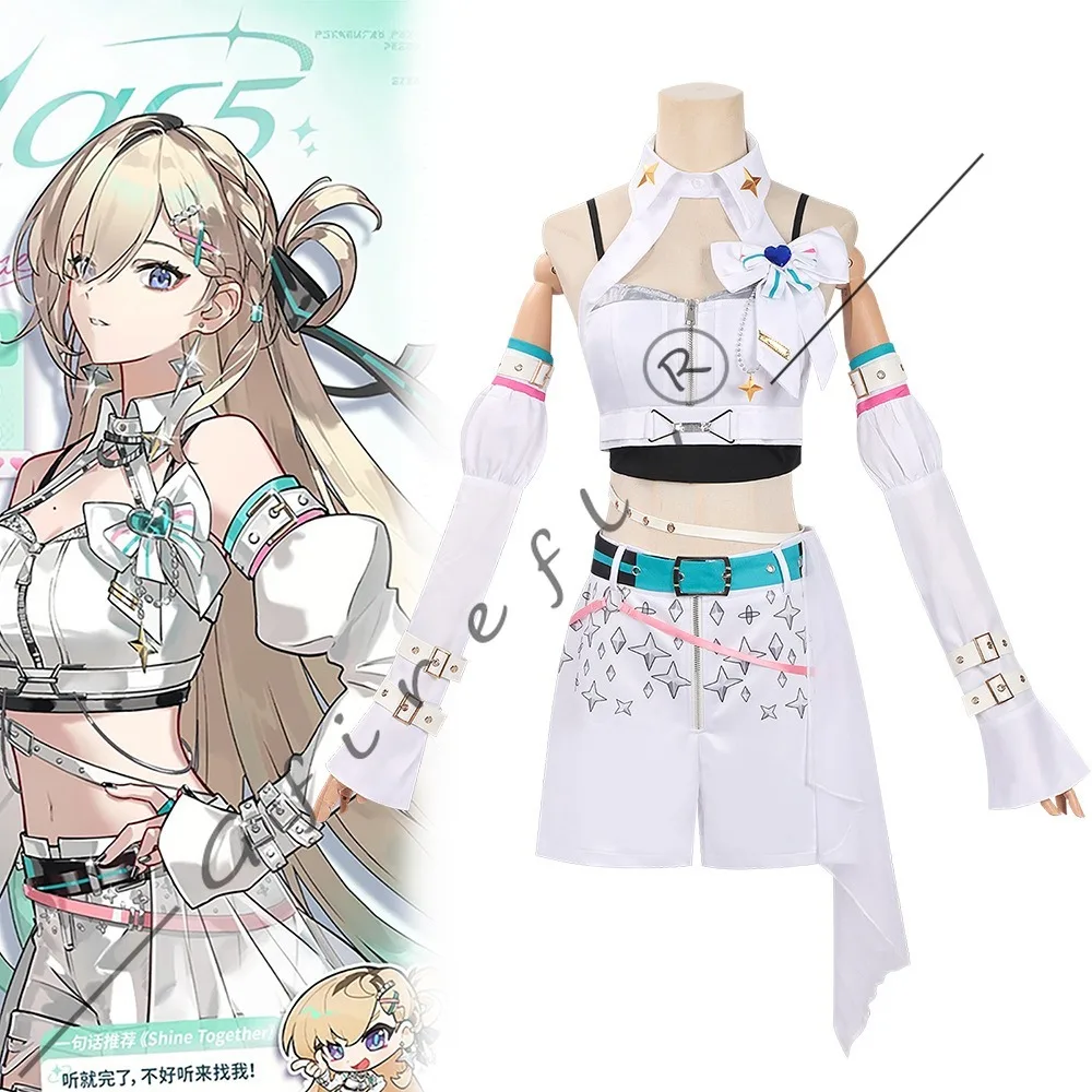 Wuthering Waves Solar5 Lynae Cosplay White Mini Dress Full Set with Bow Accessories Wig Adult Women Halloween Comic Con Costume view 2