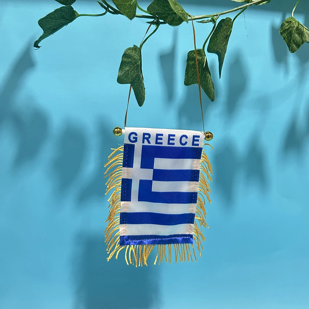 Greece Car Window Flag 8*12cm Polyester Double Side Printed Greece Hanging Pennant Flags Greek Mini Flag