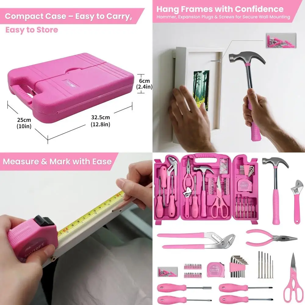 

Pink Tool Set for Women, 136-Piece Household Small Tool Set, Toolbox Storage for Home Repairs, Portable Hand Tool Kit for Home C