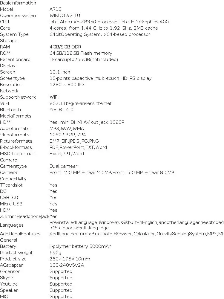 Big Sales Max111 10.1 INCH Intel N4000 CPU 64Bit Windows 10 Tablets 4GB DDR-RAM 32GB ROM USB 3.0 1280 X 800 IPS HD-MI