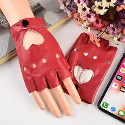 Guantes sin dedos de cuero PU para mujer, manoplas de Anime, Kawaii, corazón, negro, blanco, rosa, moda urbana, Punk, gótico, Lolita