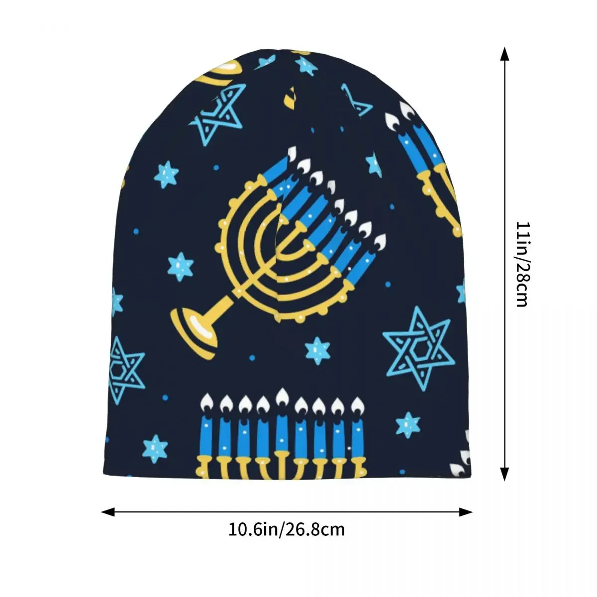 Hanukkah Pattern Menorah Traditional Candles Cap Goth Autumn Winter Street Skullies Beanies Hats Spring Warm Dual-use Bonnet Hat