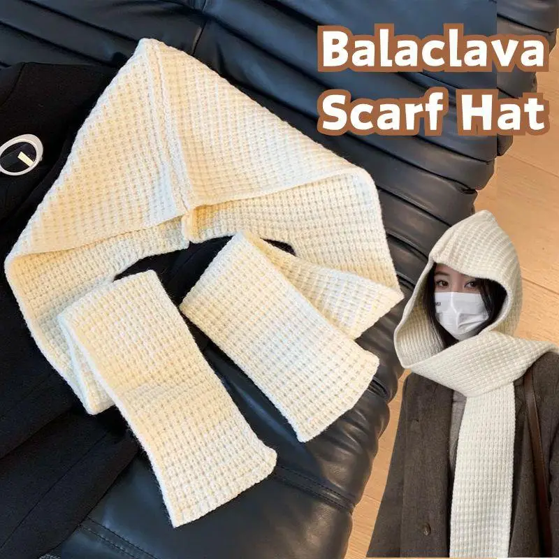 

Winter Warm Unisex Hooded Hat Neck Collar Scarf Cap Ski Cold Hat Balaclava Caps Bonnet Big Knitted Hat Beanies Cap For Men&Women