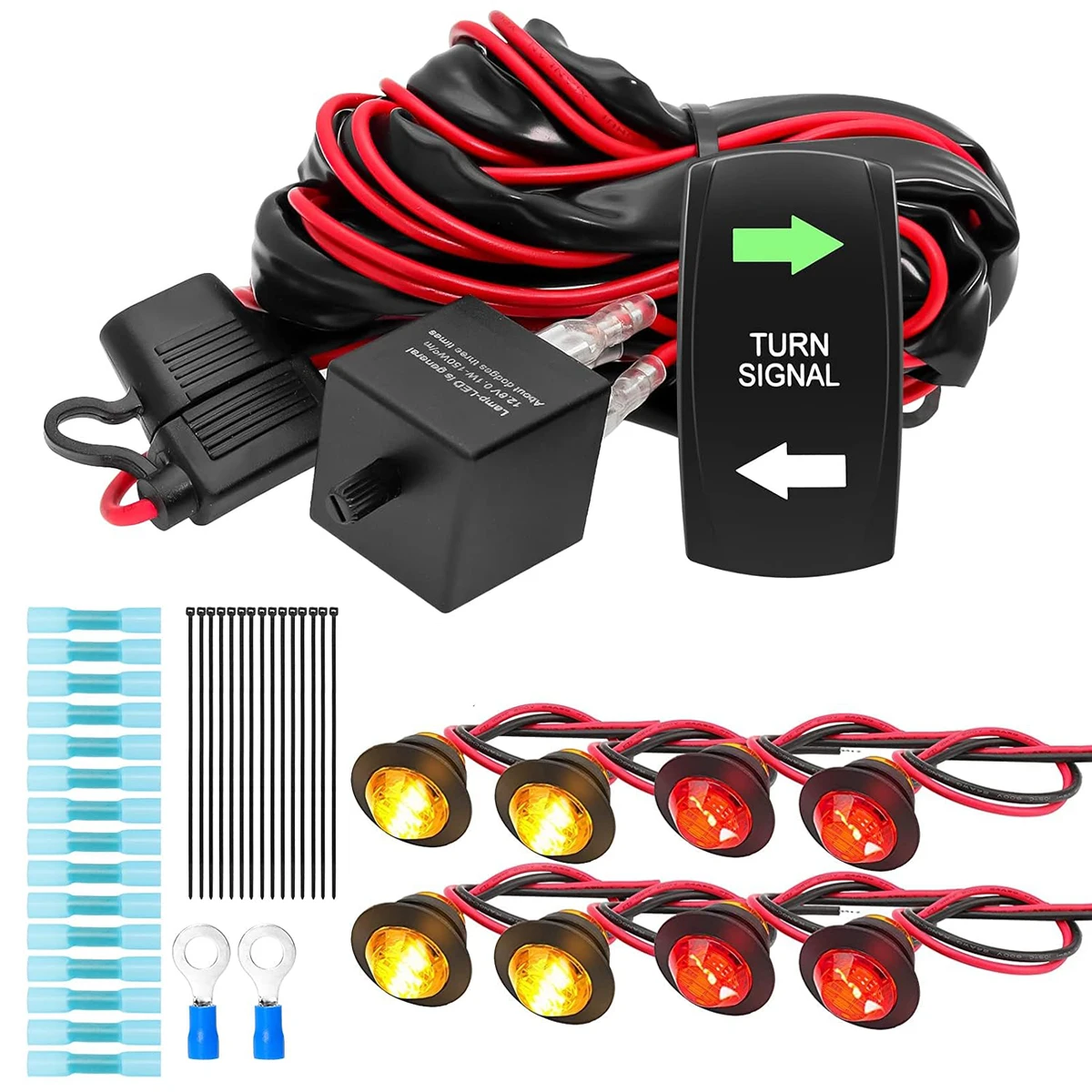 Universal Rocker Switch Turn Signal Street Legal Kit  for ATV UTV Side by Side Turn Signal Light Flasher Relay Wire Harness